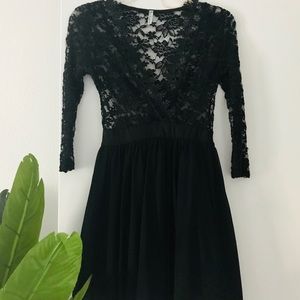 Black cocktail lace dress with tule underskirt XS